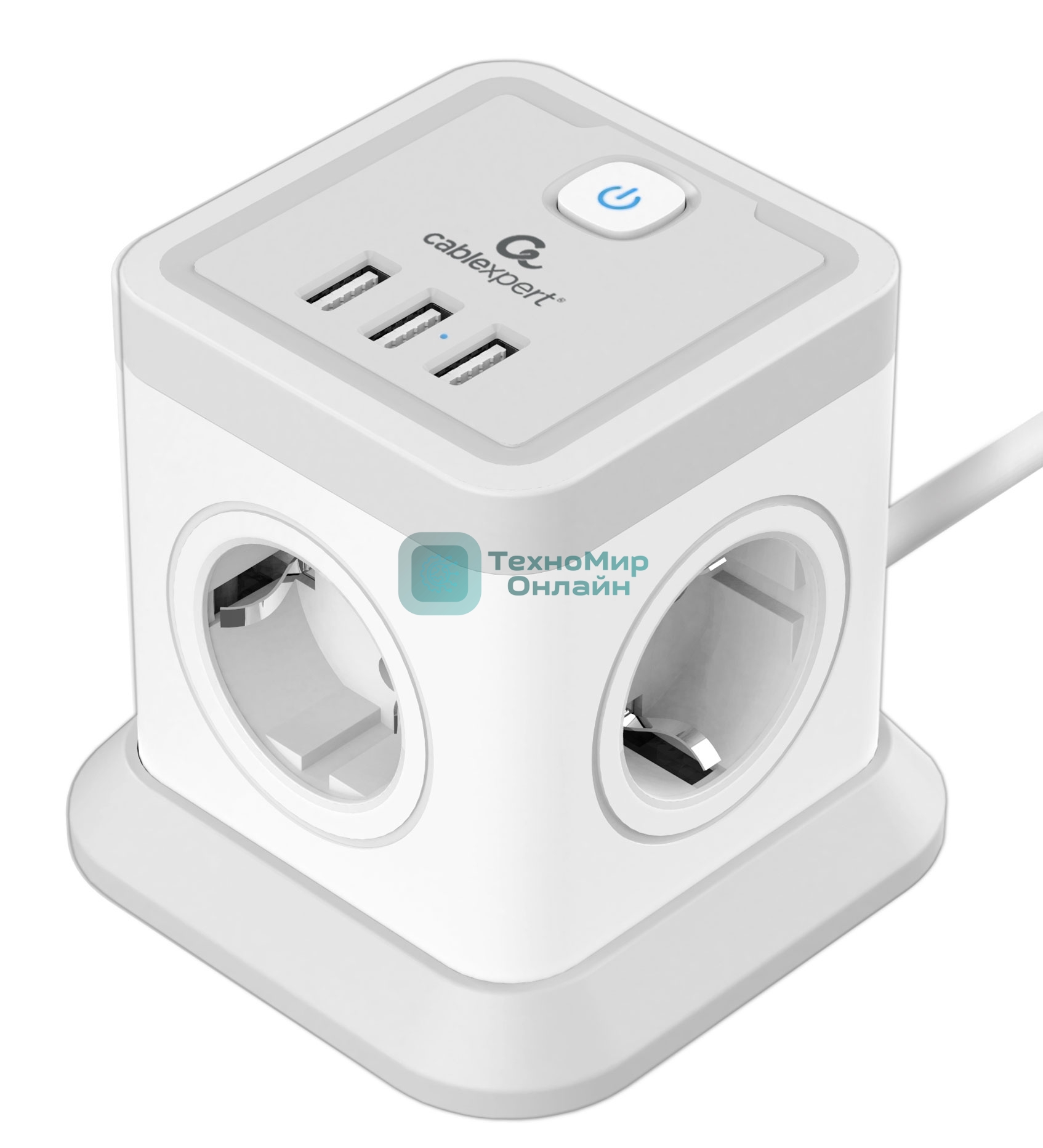 Сетевой фильтр Cablexpert Tower, TWR-4-U3-W-2, 4р, 10А, 3xUSB, 3.1А, 2 м, ур. защиты 2+, белый, коробка