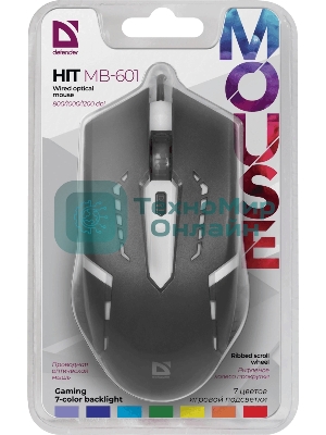 Мышь проводная Defender Hit MB-601 черный, 1200 dpi, USB, кнопки - 4