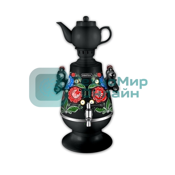 Самовар Centek СТ-0091 B (черный+рисунок), 4.0л, 2300 Вт, поддерж.t + LED индикатор, керам заварник