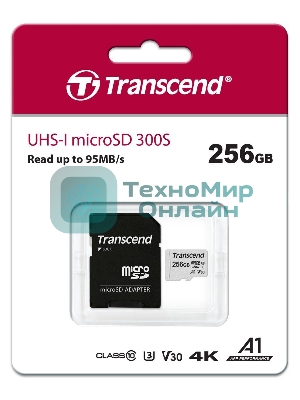 Флеш карта microSD 256Gb Transcend microSDXC Class 10 UHS-I U3, V30, A1, (SD адаптер), TLC