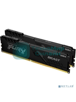 Оперативная память Kingston Fury Beast, DDR4, 64GB (2x32GB), 3600MHz, CL18, DIMM, с радиатором, черный