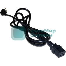 Шнур питания LANMASTER C19-Schuko угловая, 3х1.5, 220В, 16А, черный, 1 метр