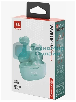 Наушники TWS JBL Wave Beam мятный, внутриканальные, Bluetooth, быстрая зарядка, до 8 ч
