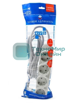 Удлинитель PC 3 м, 4 р с/з, с выкл.16А бел. PC-5B-3M