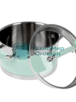 Кастрюля LARA LR02-541 MINT 18x10 см, 2,4 л, носик, индукционное дно, крышка с бортом, полипропилен, силикон, нержавеющая сталь
