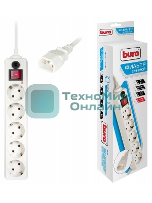 Сетевой фильтр Buro 500SH-1.8-UPS-W 1.8м, 5 розеток, белый, коробка