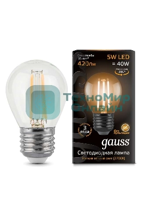 Лампа светодиодная Filament Шар E27 5Вт 2700К Gauss 105802105