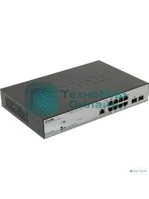 Коммутатор D-Link DGS-1210-10P/ME/B1A Управляемый 2 уровня с 8 портами 10/100/1000Base-T с поддержкой PoE и 2 портами 1000Base-X SFP