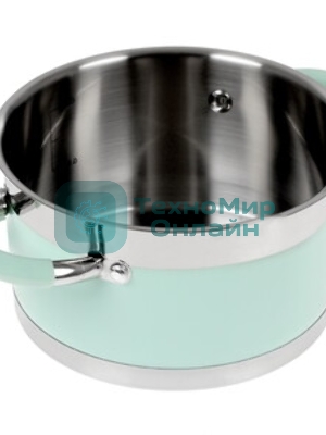 Кастрюля LARA LR02-541 MINT 18x10 см, 2,4 л, носик, индукционное дно, крышка с бортом, полипропилен, силикон, нержавеющая сталь