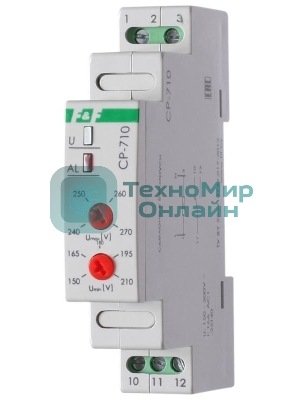 Реле напряжения CP-710 (однофазный; контроль верхнего и нижнего значений напряжения; монтаж на DIN-рейке 35мм; 230В 10А 1P IP20) F&F EA04.009.001