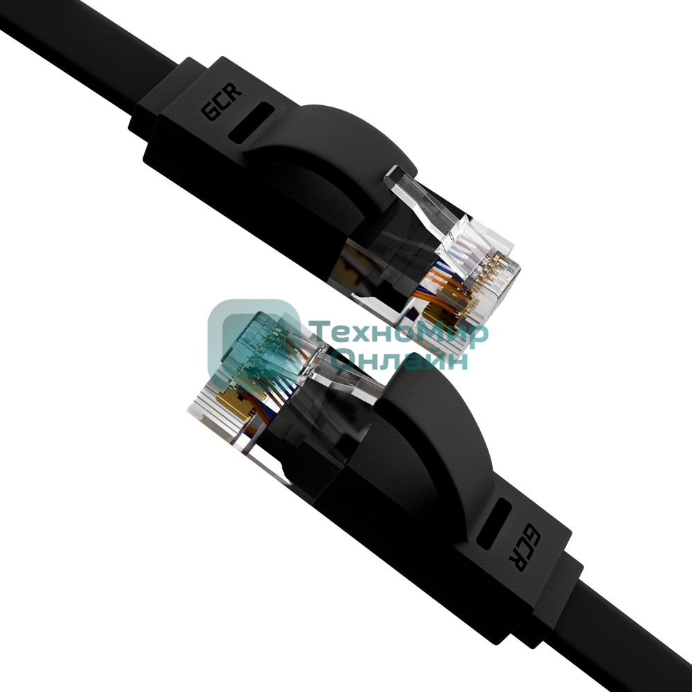 Патч-корд Greenconnect PROF плоский прямой 10.0m, UTP медь cat.6, черный, позолоченные контакты, 30 AWG, GCR-LNC616-10.0m, ethernet high speed 10 Гбит/с, RJ45, T568B