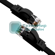 Патч-корд Greenconnect PROF плоский прямой 10.0m, UTP медь cat.6, черный, позолоченные контакты, 30 AWG, GCR-LNC616-10.0m, ethernet high speed 10 Гбит/с, RJ45, T568B