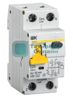 Выключатель автоматический дифференциального тока IEK 2п 25А/30мА CАВДТ 32 MAD22-5-025-C-30