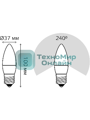 Лампа светодиодная Gauss 6.5Вт цок.: E27 свеча 220B 4100K св. свеч. бел. ней. (упак.: 10 шт)