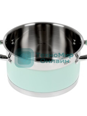 Кастрюля LARA LR02-541 MINT 18x10 см, 2,4 л, носик, индукционное дно, крышка с бортом, полипропилен, силикон, нержавеющая сталь