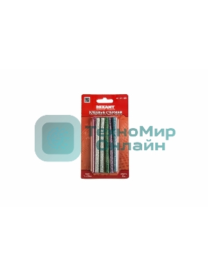 Клеевые стержни Rexant, Ø7 мм, 100 мм, цветные с блестками, 12 шт., блистер