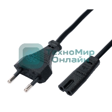 Кабель питания Cablexpert PC-184A-VDE-3M CEE 7/16-C7, 2x0.75мм2, 2.5А, VDE, угл.разъемы, 3м, черный, пакет