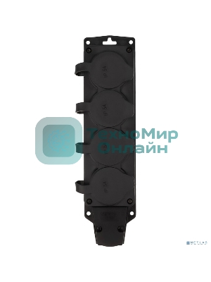 Розетка (колодка) Rexant влагозащищенная с крышкой 4 гнезда COMPACT, с/з, 16А, IP54, каучук, черный