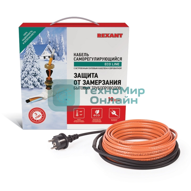 Греющий саморегулирующийся кабель Rexant (в трубу) 10HTM2-CT (25м/250Вт)