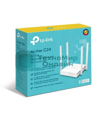 Роутер беспроводной TP-Link Archer C24 AC750 10/100BASE-TX белый