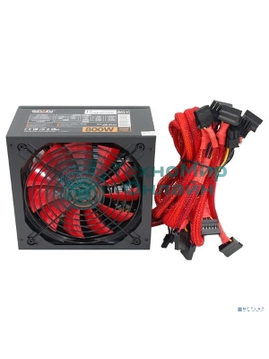 Блок питания Ginzzu PC800 Red, 800Вт, 80 PLUS, 140мм, черный/красный
