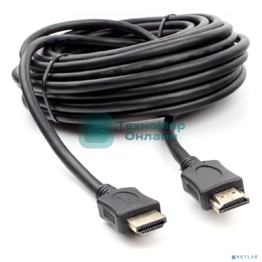 Кабель HDMI Cablexpert CC-HDMI4L-10M, 10м, v2.0, 19M/19M, серия Light, черный, позол.разъемы, экран, пакет