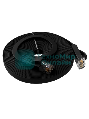 Патч-корд Greenconnect PROF плоский прямой 10.0m, UTP медь cat.6, черный, позолоченные контакты, 30 AWG, GCR-LNC616-10.0m, ethernet high speed 10 Гбит/с, RJ45, T568B