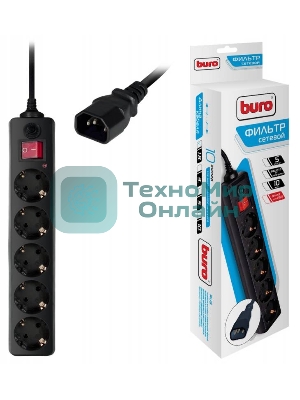 Сетевой фильтр Buro 500SH-1.8-UPS-B 1.8 м, 5 розеток, черный, коробка