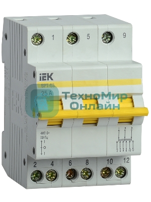 Выключатель-разъединитель трехпозиционный 3п ВРТ-63 25А IEK MPR10-3-025