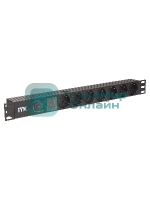 Блок ITK PDU 7 розеток DIN49440 (нем. станд.) с LED выключателем и защитой от перенапряжения, 1U, без шнура, вх. IEC320 C14, алюминевый профиль, черный