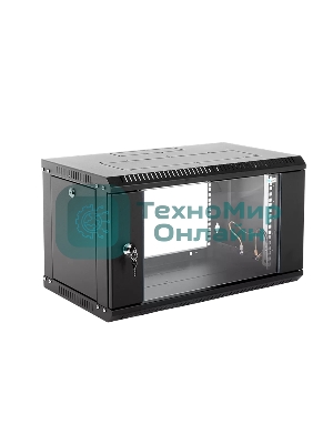 Шкаф телеком. настенный разборный 9U (600х350) дверь стекло, черный (ШРН-Э-9.350-9005)