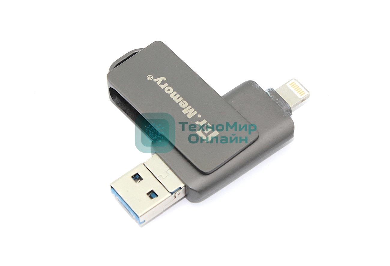 Флешка USB Dr. Memory 051, 64Gb, USB 3.0/USB Type-C, R/W 120/70, серый