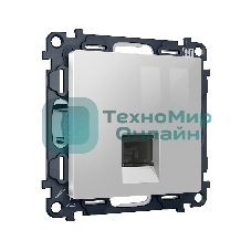 Комплект механизма компьютерной розетки ALFA Серебро глянец RJ-45(8P8C) CAT6 с шторкой QUANT (AP4120, VM188) MA412010