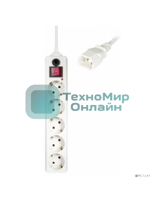 Сетевой фильтр Buro 500SH-1.8-UPS-W 1.8м, 5 розеток, белый, коробка