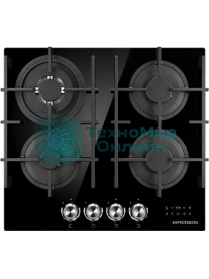 Варочная поверхность Kuppersberg FG 68 B газ, High-Tech, 60 см, автоматический электроподжиг, газ-контроль, форсунки под сжиженый газ, механическое/сенсорное управление, таймер, блокировка панели управления, подсветка панели управления, SABAF конфорки, чугунные решетки, цвет черный, цвет фурнитуры черно-серебристый