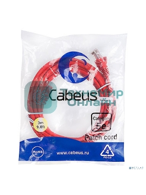 Шнур коммутационный Cabeus, Cat.5e, неэкр., U/UTP, RJ45/RJ45, PVC, AWG24, 3м, красный