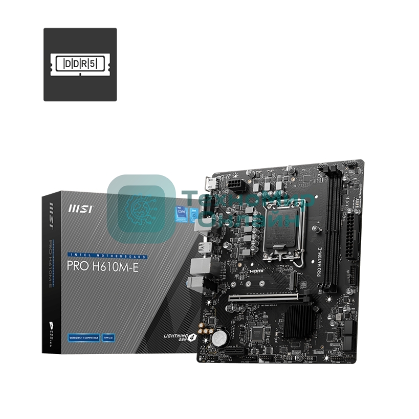 Материнская плата MSI PRO H610M-E, LGA 1700, Intel H610, 2xDDR5, 4xSATA, 1xM.2, 1xPCIe 4.0 x16, 1xPCIe 4.0 x1, 1xHDMI, 1xVGA, 1xRJ45 1Gb, 2xUSB-A 3.2 Gen 1, 4xUSB-A 2.0, 3x3.5мм, 7.1, mATX