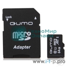 Флеш карта QUMO QM64GMICSDXC10U1 64Gb MicroSDXC Class 10 UHS-I, SD adapter