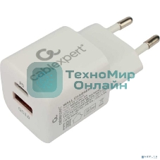 Сетевое зарядное устройство Cablexpert 20Вт, 3А, QC3.0/PD, 1xUSB, 1xType-C, белый, пакет