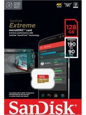 Флеш карта microSD 128Gb SanDisk microSDXC Class 10 UHS-I A2 C10 V30 U3 Extreme 190MB/s