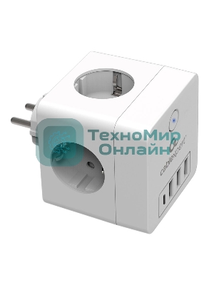 Сетевой фильтр Cablexpert Cube, CUBE-4-СU3-W, 4 р, 16А, 1xType-C PD, 3хUSB, ур. защиты 2+, белый, коробка