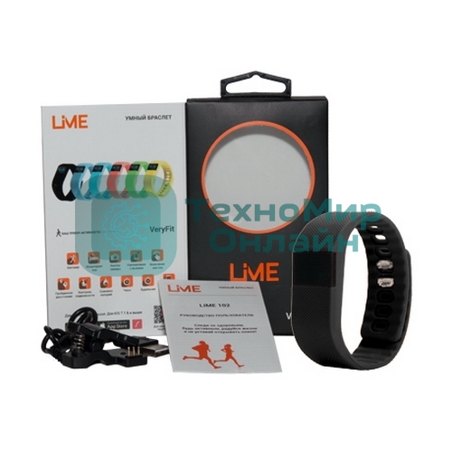 Фитнес-браслет Lime Lime 102 черный Шагомер, Подсчет калорий, Умные часы, Будильник, черный ремешок (550113)