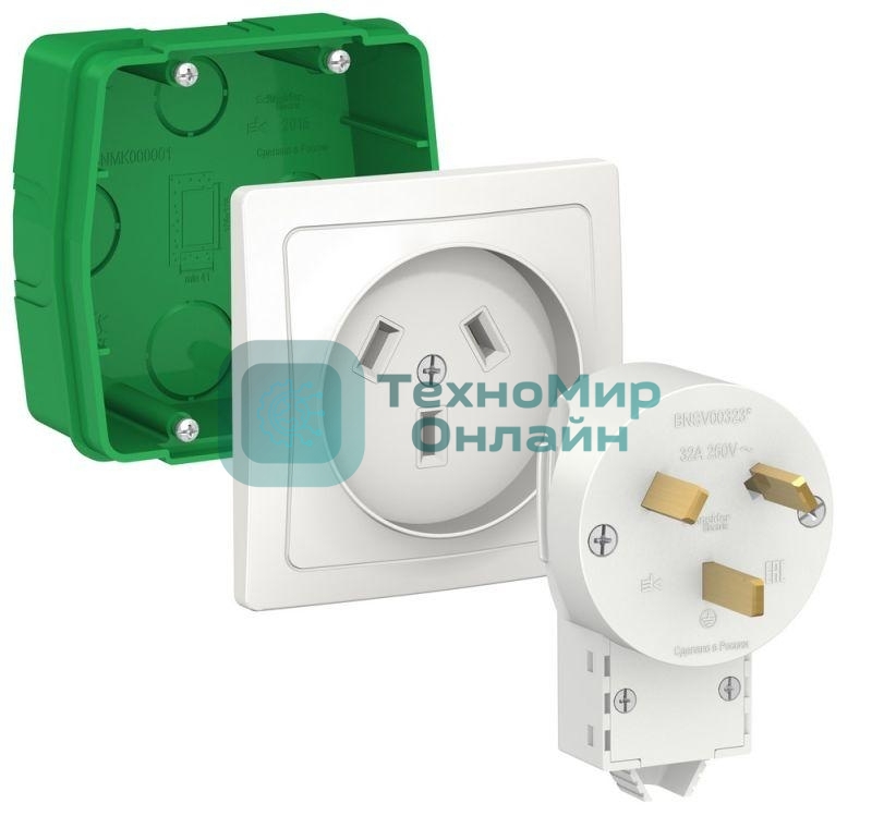 Комплект силовой СП BLANCA 32А 250В монтажная коробка + розетка + вилка бел. SchE BLNSK013231