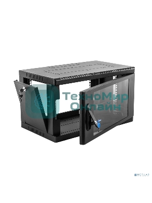 Шкаф коммутационный ЦМО (ШРН-6.350-9005) настенный 6U 600x350 мм пер. дв. стекл 200 кг черный 300 мм 180 град.