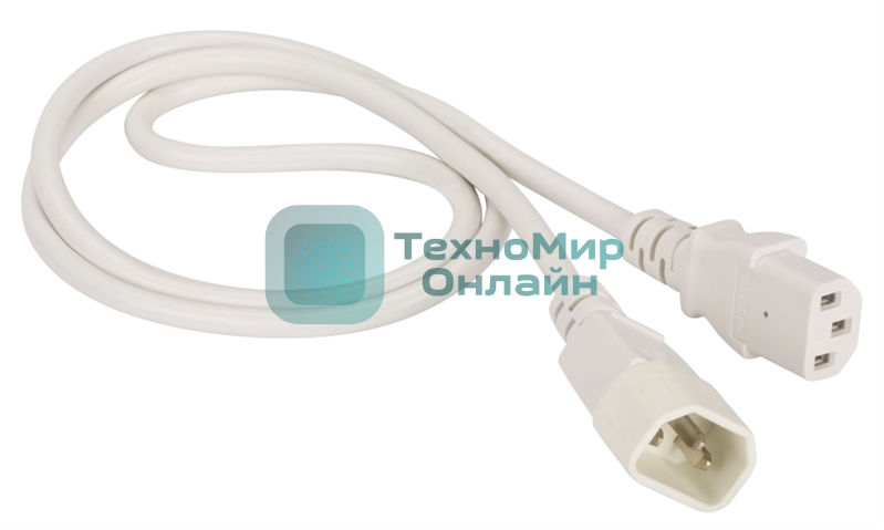 Шнур питания C13-C14, 3х0.75, 220В, 10А, белый, 1.8 метра