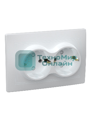 Розетка силовая IEK ERK21-K01-16-DM РСш12-3-КБ 2 местн. c з/к с защ.штор. 16А КВАРТА (белый)