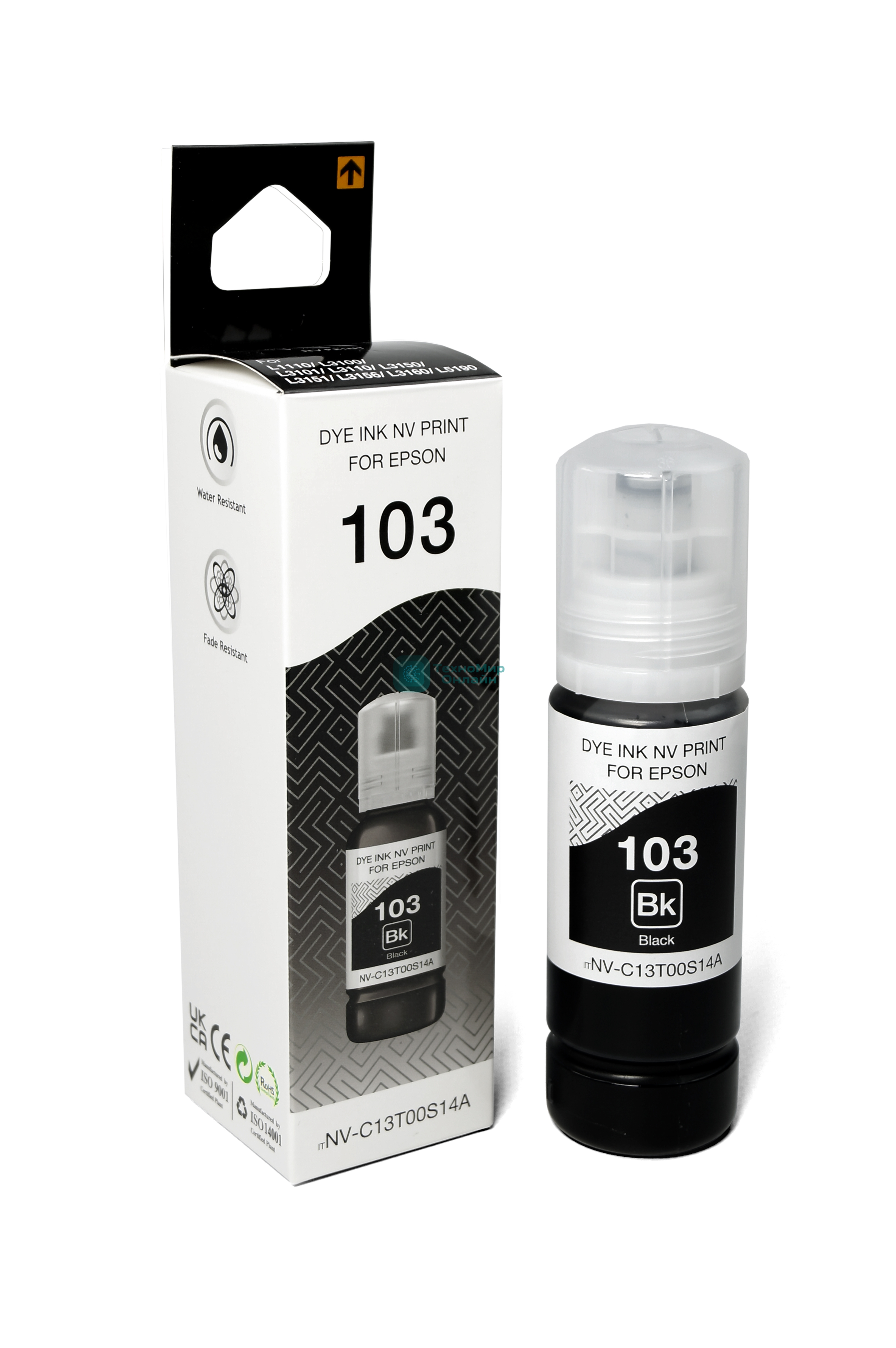Чернила NVPrint 103 (NV-C13T00S14A) для Epson L1110, L3100 (70 мл) черный (в коробке) совместимые
