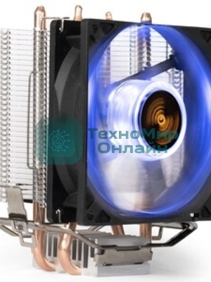 Кулер для процессора ExeGate Wizard EXX200-PWM.BLUE серебристый, 90 мм, алюминий/медь, 2400 об/мин, 24 дБ, 4 pin, 95 Вт, 130 мм