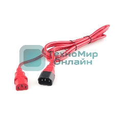 Кабель питания Cablexpert PC-189-VDE-R-1.8M, C13-С14, 3x0.75мм2, 10A, с заземлением, медь, 1.8м, красный, пакет