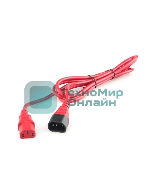 Кабель питания Cablexpert PC-189-VDE-R-1.8M, C13-С14, 3x0.75мм2, 10A, с заземлением, медь, 1.8м, красный, пакет